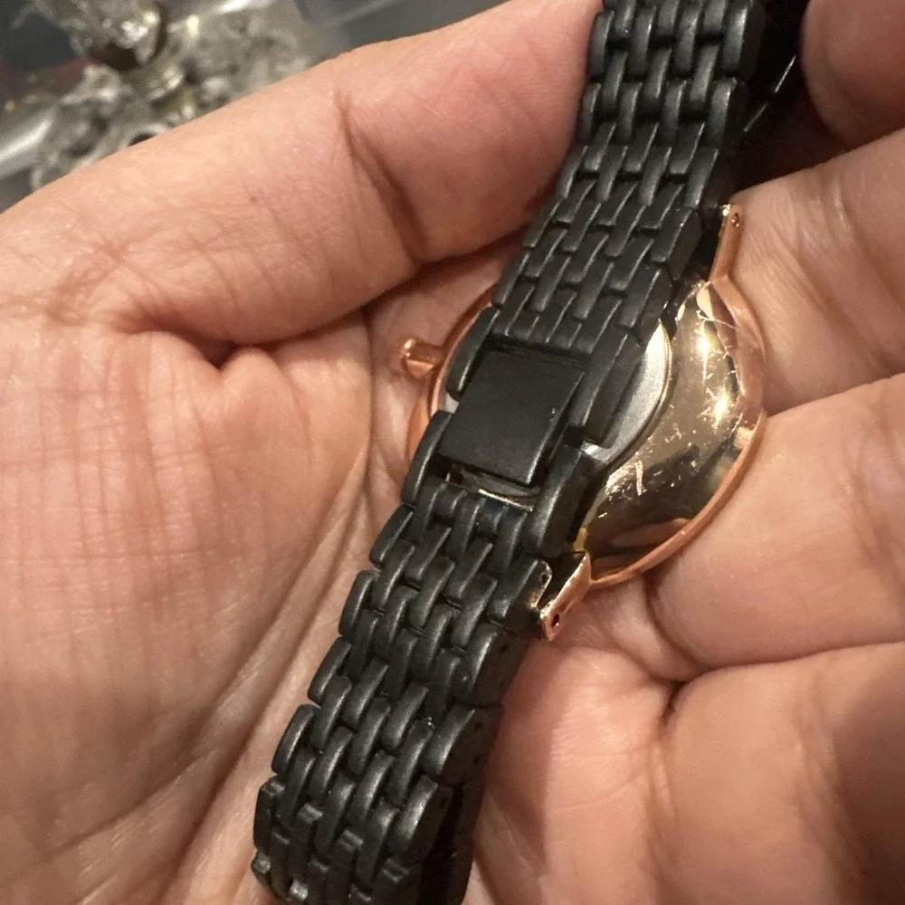 Working Luxury Style Watch Black/Gold Metal Band‎ Wrist Round Unisex 35mm 7in